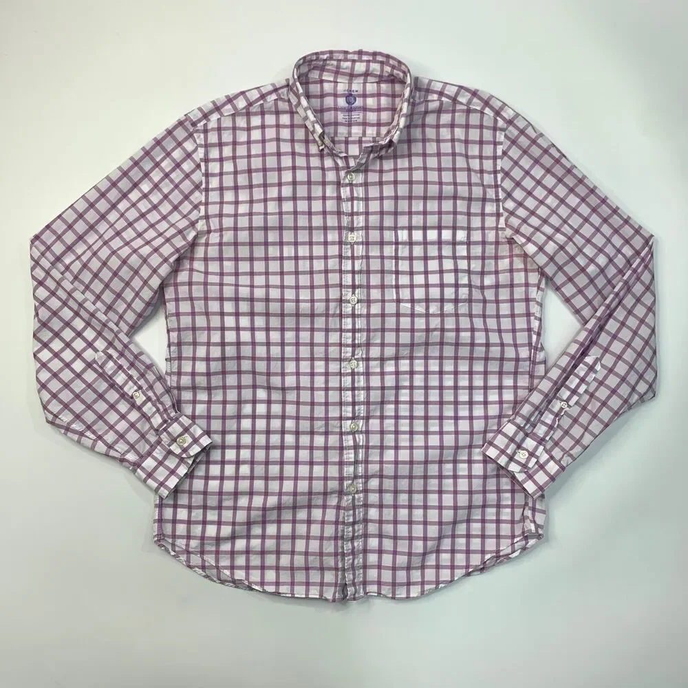 J Crew Shirt Mens Medium Purple Lightweight Cotton Button Down Windowpane Plaid
